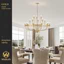 39.4" Modern Gold Chandelier Vintage 18-Lights Mid Century Modern Candle Style Chandeliers Light Fixture Large Rustic Golden Chandelier for Dining Room, Kitchen Island, Living Room, E12, 39.4in