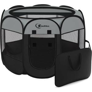 Dark Grey Dog Cat Playpen, Puppy Pet Playpen, Small Dogs Tent Crates Cage Indoor/Outdoor, Portable Pop Up Dog Kennel Playpen with Carrying Case for Dogs/Cats/Rabbits