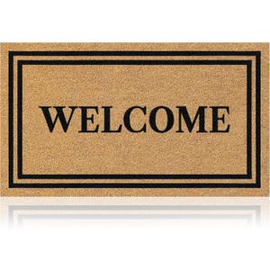 Natural Coir Door Mat, Minimal Shedding, Heavy Duty Non-Slip Welcome Mat for Front Door, Outside Entrance, Porch & Entryway (17x29, Welcome 6)