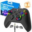 UGAME Wired X Box Controller for XBox One Series S X PC PS4 Switch, Control with 1000Hz Polling Rate No Drift Stick, Custom Paddles Turbo Remote, RGB Light Gamepad Black
