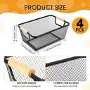 Ziliny 4 Pcs Metal Wire Basket with Wooden Handles Mesh Steel Storage Organizer Bin Containers for Home Organizing Cabinet Pantry Closet Kitchen Fridge Fruit Makeup Snacks Gifts(Medium,Black)