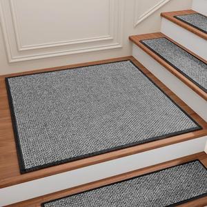 Stair Treads Carpet for Wooden Steps, Non Slip Landing Mat Rug Whit Rubber Backing, Polyester Soft Stairs Resistant Indoor Skid Runner Safety Rugs for Family, Absorbent Washable 31" x 31" Dark Gray