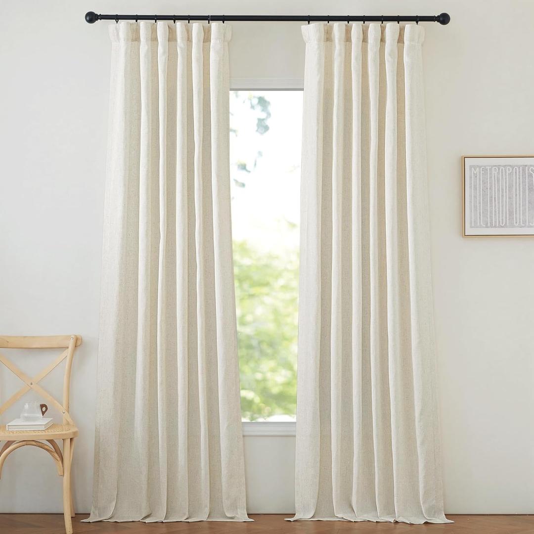 NICETOWN Thick Linen Curtains for Bedroom, Pinch Pleated Privacy Added Drapes with Light Filtering Linen Blend Window Treatments for Living Room/Bedroom, Natural, W50 x L40