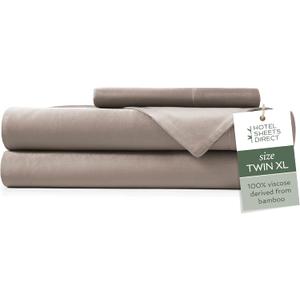 Hotel Sheets Direct 3 Piece Bed Sheet Set Twin XL Size, 100% Viscose Derived from Bamboo Sheets Set with 1 Pillowcase, Cooling & Breathable Luxury Bedding, Moisture-Wicking & Silky Soft Texture, Sand