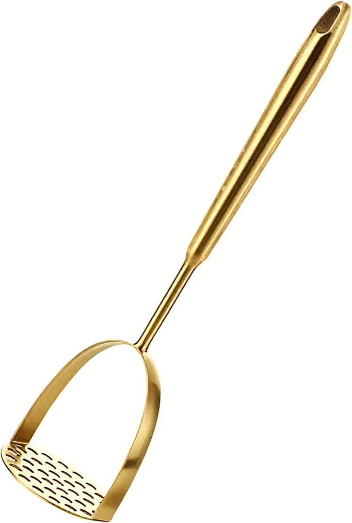 Golden Potato Masher Stainless Steel Heavy Duty Ergonomic Handle for Mashed Potatoes Avocado Ground Beef & Beans Dishwasher Safe Kitchen Tool(Sharp Tail Style)
