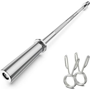 57" Olympic Barbell Bar, 2" Standard Straight Barbell Bars for Weight Lifting Bar for Bench Press/Squats/Hip Thrusts/Lunges/Biceps- Home Gym Weight Bar- 2 Spring Collars (500lb Weight Capacity) (Silver)