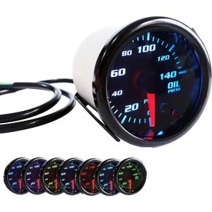 2'' Oil Pressure Gauge Meter with Sensor Tinted 7 Color Car Digital LED 0-140 PSI 52mm Oil Press Gauge