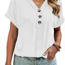 MixShe Women Summer Tops 2024 Spring Fashion Button Down Shirts Short Sleeve Tshirts Dressy Casual T Shirts V Neck Clothes Trendy Ladies Outfits Blouses White Large