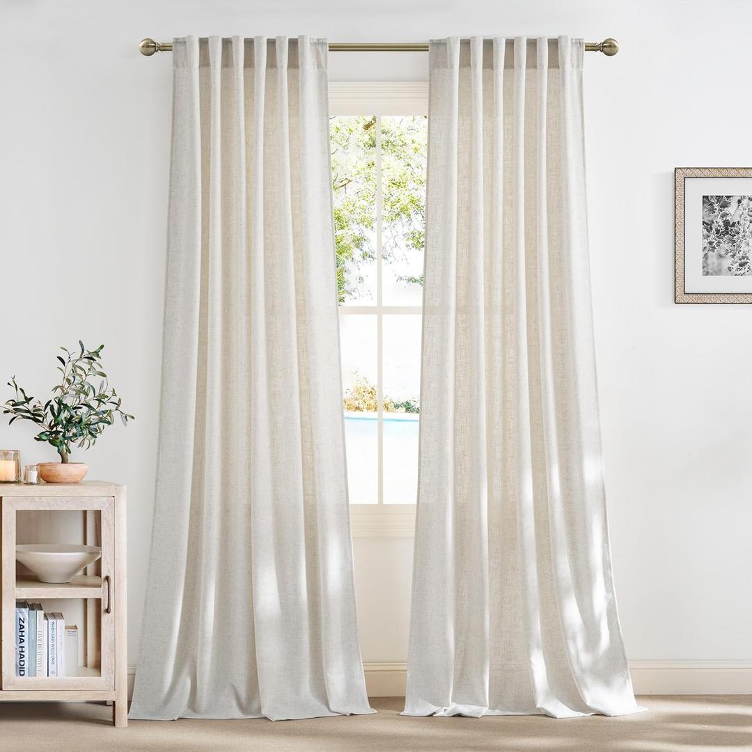 NICETOWN Linen Curtains 90 Inch Long 2 Panels Set for Living Room, 55" Wide Thick Flax Linen Blend Privacy Drapes Rod Pocket & Back Tab with Light Filtering for Bedroom/Farmhouse