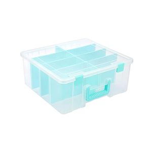 BTSKY Clear Plastic Dividing Storage Box with 8 Deep Compartments Adjustable Storage Bin with Lid Portable Craft Storage Container Multipurpose Sewing Box Art Supply Organizer, 15.1x13.9x6.1 Inches