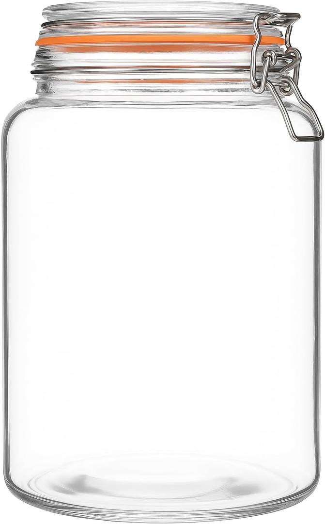 kitchentoolz Large 1 Gallon Glass Mason Jar Extra Wide-Mouth with Hinged Lids, Airtight Leakproof Glass Canning Jars, Container for Preserving, Overnight Oats - Pack of 1