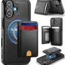 for iPhone 16 Plus Wallet Case Compatible with Magsafe, Magnetic RFID Blocking Card Holder Kickstand 2 in 1 Detachable Case for iPhone 16 Plus 6.7", Black