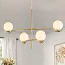 4 Lights Modern Gold Sputnik Chandelier, L31 '' Large Mid Century Long Ceiling Pendant Light Fixtures with Milk Glass Globe Shades for High Ceiling Living Room Foyer Dining Room Bedroom