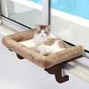 Zakkart Cat Perch for Window Sill with Bolster  Orthopedic Hammock Design with Premium Hardwood & Robust Metal Frame  Cat Window Seat for Large Cats and Kittens  Natural Color Wood Brown Bed, 24''W