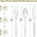 Dealusy 300 Count Extra Heavy Duty Silver Plastic Silverware, 100 Forks, 100 Spoons, 100 Knives, BPA-Free, Heat Resistant, Disposable Plastic Utensils Set, Plastic Cutlery Set, Plasticware Bulk