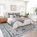 Machine Washable Area Rugs - 9x12 Area Rugs for Living Room Floral Vintage Rugs Large Stain Resistant Carpets Soft Indoor Home Thin Rug for Bedroom Dining Room Office 9x12 Blue/Cream