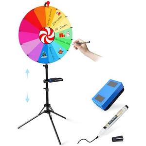 QWUIU 24 Inch Spinning Prize Wheel, Ajustable Height Spin Doodle Game Spinner, Storable Prize Wheel Spinner with Telescopic Stand, Wheel of Fortune Game, 14 Colors