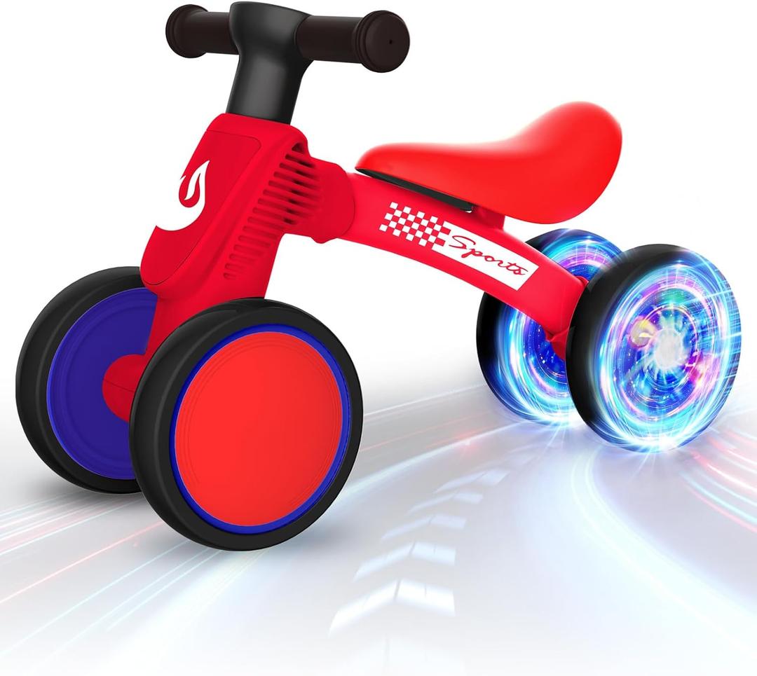 Colorful Lighting Baby Balance Bike Toys for 1 Year Old Boy Girl Gifts, 10-36 Month Toddler Balance Bike, No Pedal 4 Silence Wheels & Soft Seat First Bike, One Year Old Boy Girl Birthday Gifts. (Red)