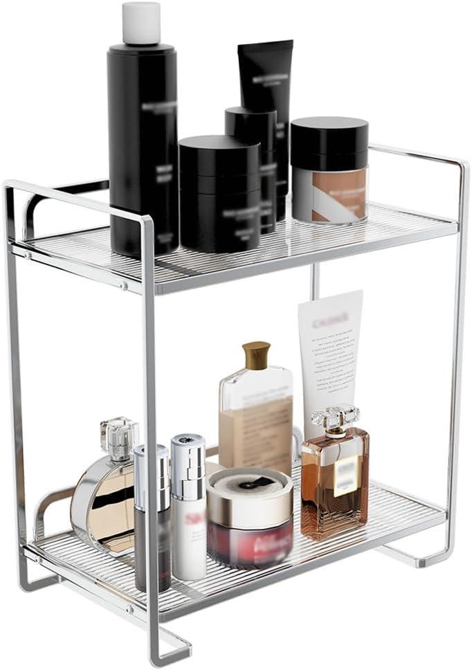 Bathroom Countertop Organizer, 2 Tier Acrylic Tray Vanity Counter Skincare Organizer Shelf, Kitchen Under Sink Standing Rack, for Counter Trays, Perfume, Display, Lotion, Cosmetic (Silver, 2 Layer) (2 Layer (5.7" x 3" x 10.8"))