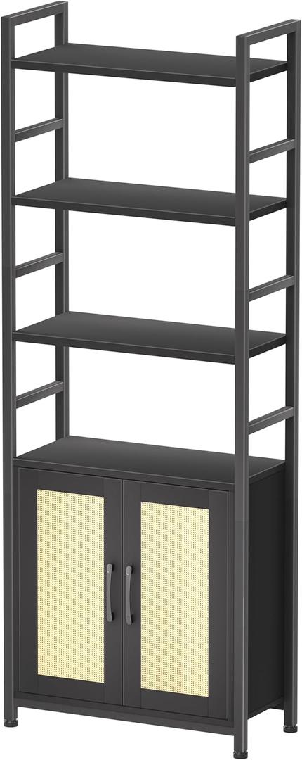 Rattan Bookshelf with Doors,70" Tall Bookcase with Storage Cabinet,6 Tier Book Shelf for Living Room/Bedroom/Home Office/Kitchen,70"(H)*26"(L)*11.8"(W)