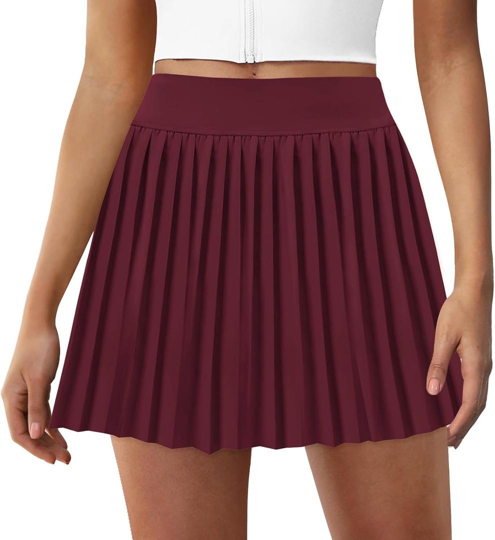 FireSwan Tennis Skirts for Women High Waisted Pleated Skirt with Pockets Shorts Athletic Skort Golf Outfits Wine
