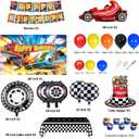 Cars Theme Birthday Party Decorations Set Including Race Car Backdrop, Balloon Garland, Tablecloth, Cake topper