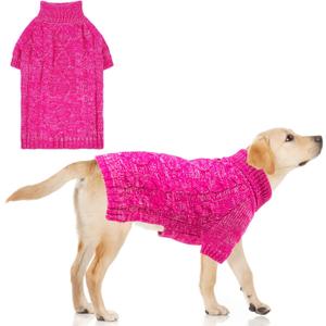 KOOLTAIL Thermal Knitted Dog Sweater for Small Medium Large Dogs, Turtleneck Cable Knit Doggy Winter Coat Warm Clothes Sweatshirt Outfits for Cold Weather,Pullover Pet Jumper for Puppy Cats Rose, Size XL