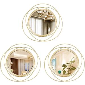 Cityelf 3 Set 13 inch Gold Circle Mirrors Wall Decor Iron Frame Wire Mirror Metal Circular Mirror Home Decor Hanging Mirrors for Room/Bedroom/Bathroom/Entryway