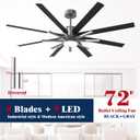 72 inch Black Ceiling Fans with Lights and Remote, Modern Large Ceiling Fan for Living Room Bedroom Patio，6 Speed Reversible，8 Blades and 9 Lights，3 CCT，Black Gray