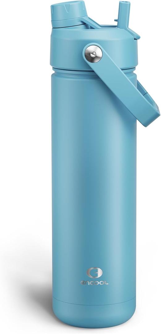 ENCOOL Insulated Water Bottle with Straw Stainless Steel Water Bottle, Leak-Proof, BPA-Free, Double Wall Vacuum Keeps Cold for 24 Hours for Sports, Travel, School (26 oz, Acid Green)