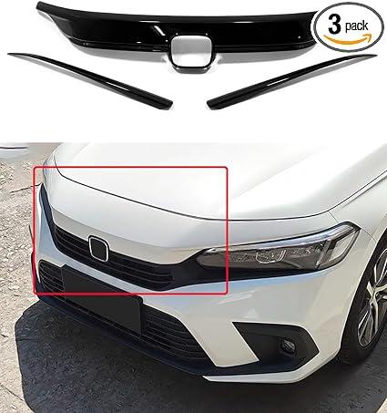 Car Accessories Fit for Honda Civic 11th Gen 2022 2023 2024 ABS Exterior Front Upper Grill Hood Grilled Cover Trim (Glossy Black) 3PCS Set