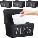3 Pcs Large Baby Wipes Dispenser Refillable Wipe Holder with Lid Toilet Wipes Container for Bathroom Tissue Paper Storage Box for Home Office Cars (Black,Large)