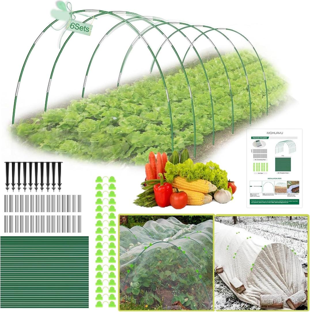 36 Pcs Garden Hoops for Raised Beds, 6 Sets of 8.5 FT Long Garden Hoops, Rust-Free Fiberglass Greenhouse Hoops Grow Tunnel for Netting, DIY Plant Support Garden Stakes for Row Cover
