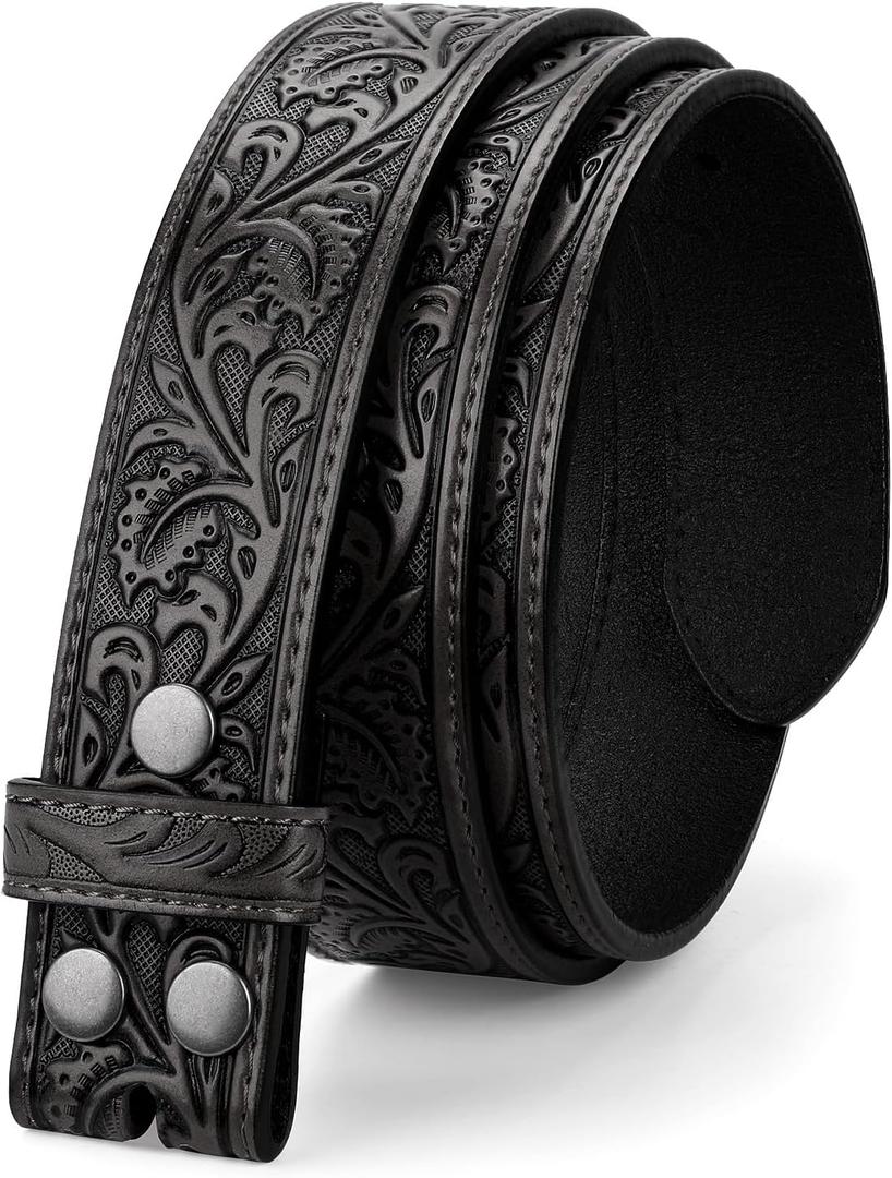 TRIWORKS Western Belt Strap for Men without Buckle 1.5" Wide Floral Engraved Embossed Leather Belt Strap (Fit Size 29"-33")