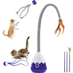 Cat Toys Rechargeable Plush Cat Wand Toy with Silicone Teaser Tail, Electronic Cat Toys Interactive for Indoor Cats/Kittens, Automatic Exercise Cat Toy - Navyblue (Nayvblue)