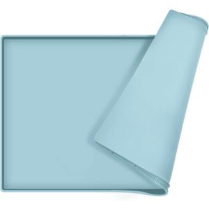 Dog Food Mat,Silicone Waterproof Food Tray,Non Slip Pet Bowl Mats Placemat,0.6" Raised Edge,Suitable for Most Small and Medium Sized Pets,18.5" x 11.5" (Battleship)