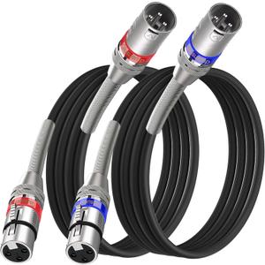 XLR Cable 10 ft 2 Pack, Premium XLR Microphone Cable, 3-Pin Balanced Shielded XLR Male to Female Mic Speaker Cord, Metal Spring SR