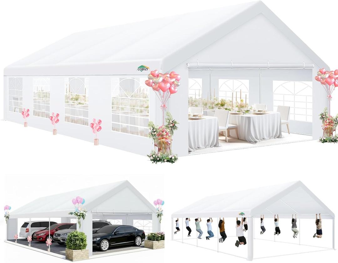 COBIZI 20x30 ft Party Tent Heavy Duty, Large Outdoor Event Tents for Parties with 8 Sidewalls & Built-in Sandbags, Waterproof Wedding Canopy Gazebo Commercial Tent for Carport, Camping, Patio, Windproof