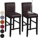 YISUN Bar Stool Covers, Stretch Waterproof PU Bar Stool Slipcover Removable Washable Bar Stool Chair Covers, High Chair Cover with Elastic Bands (2 Pack, Coffee)