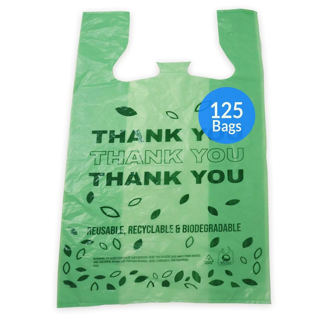 Reli. Eco-Friendly Green Bags | 125 Count | Biodegradable Thank You Bags | 11.5 x 6.5 x 22 Strong Shopping Bags with Handles, Ideal for Restaurants, Retail Shops, Grocery Stores & Food Service, Medium