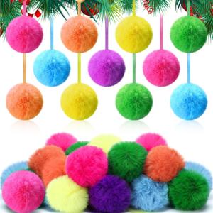 ShinyRelief 48 Pcs 3.1 Inch Neon Furry Christmas Balls Ornaments Faux Fur Pom Poms Balls Christmas Tree Round Hanging Decoration for Party Supplies Holiday Office Fireplace Mantel Home Wall Decor