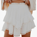 Flowy Shorts for Women Casual Boho Ruffle Tiered Skorts High Waist Mini Skirts Golf Tennis Crochet Shorts, L
