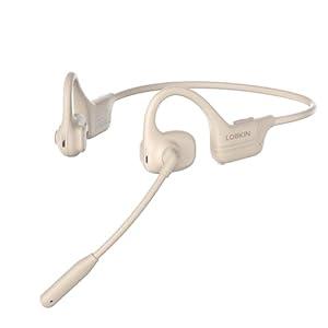 LOBKIN Open Ear Headphones with Mic, Bluetooth Headset with Noise Cancelling Microphone and Multipoint Connect, Wireless Bluetooth 5.4 Headset for Work Call Meeting Driving(Beige)