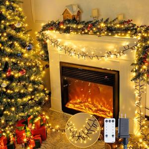 JMEXSUSS 400 LED Cluster Lights Christmas Green Wire Plug in, 20ft Twinkle Lights Outdoor with Remote, 8 Modes Cluster Lights for Christmas Tree Garland Wreath Door Decoration, Warm White