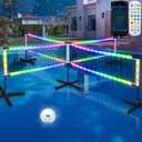 LED 4-Way Pool Volleyball Net, Light-Up Four Square Volleyball Pool Game Set with LED Water Balls, App & Remote Control, Music Sync  4-Player Swimming Pool Party Toy Game for Adults & Family