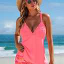 ROSEWE Womens Tankini Bathing Suits, Two-Piece Smocked Swim Dress, Print Swimsuits with Board Shorts (Pink, XL)