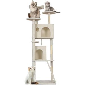 FDW | 81" Cat Tree Tower | Beige | Multi-Level Indoor Activity Center with Sisal Scratching Posts, Condos, Plush Perches, Hanging Cat Toys | Sturdy, Easy to Assemble | for Kittens & Adult Cats