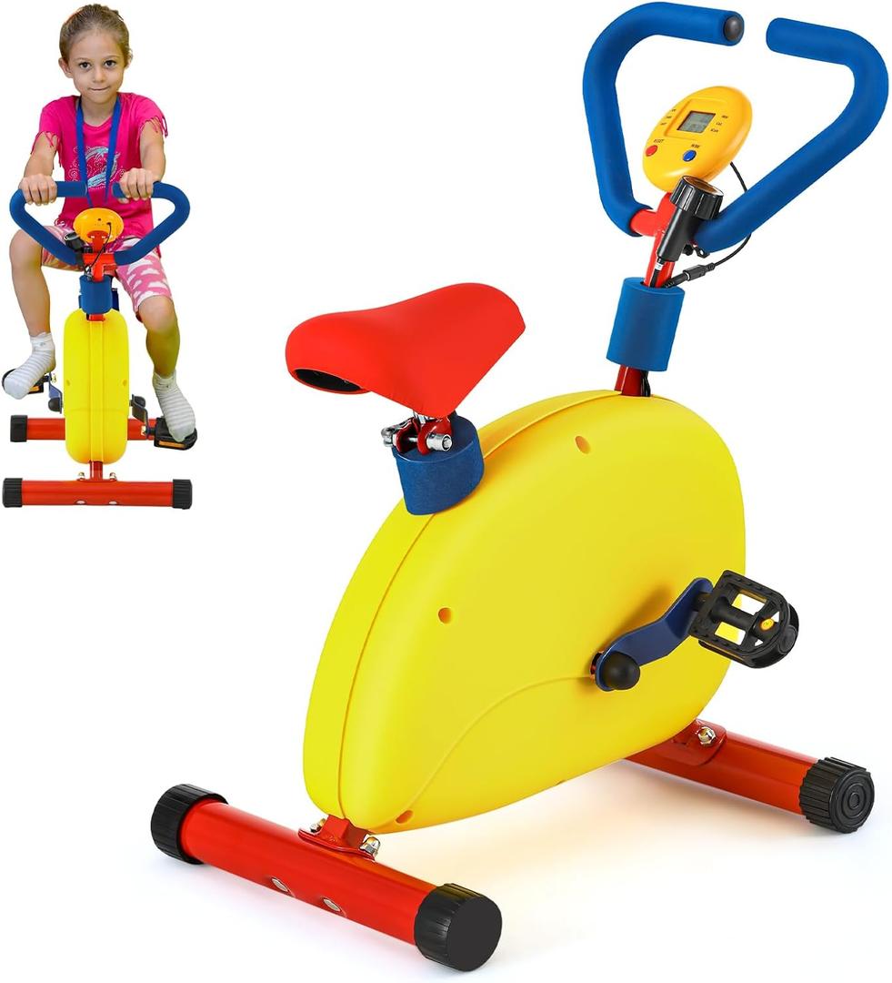 Meooeck Kids Exercise Bike Fitness Exercise Equipment for Kids Bike with Digital Display Toddler Sports Workout Equipment Bike Games for Beginners Children Toddler Indoor Outdoor Sport