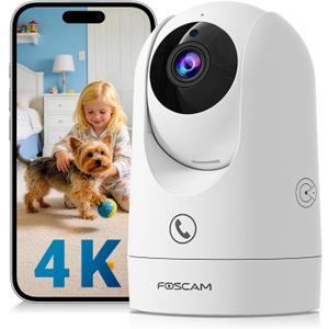 FOSCAM 4K Indoor Camera, Full Space Sense WiFi Camera with 360 Radar Auto-Tracking Baby Monitor & Pet Camera - No-Blind-Spot View, One Touch Call, Human/Motion/Sound Detection, Compatible with Alexa (White)