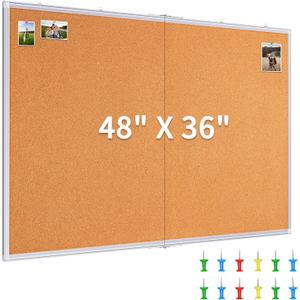 Maxtek Large Cork Board 48 x 36 in, Bulletin Board for Walls, 4'x 3' Extra Aluminum Framed Corkboard, Foldable Wall Mounted Pin Memo Notice Cork Board for Office, Home Wall Display, 48x36 Inches Silver